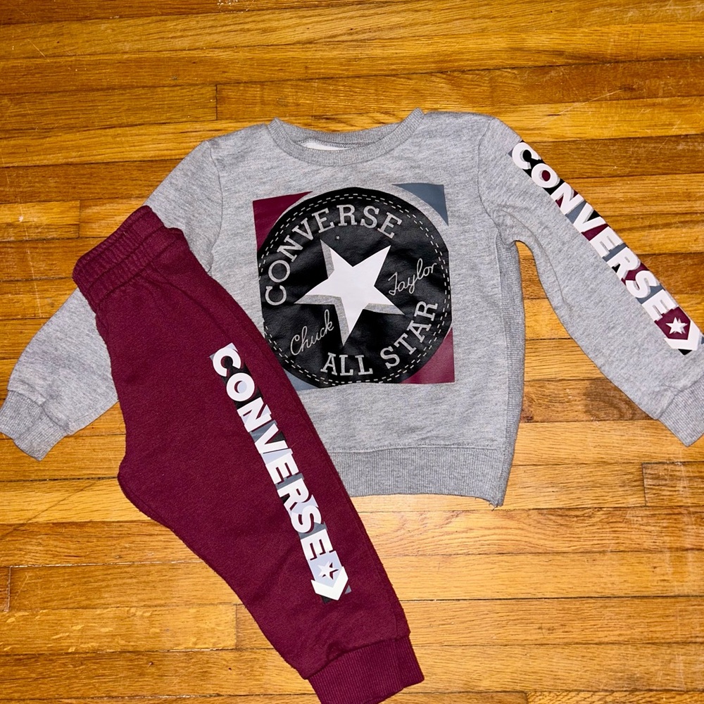 Converse Kids Gray and Maroon Jogger Set